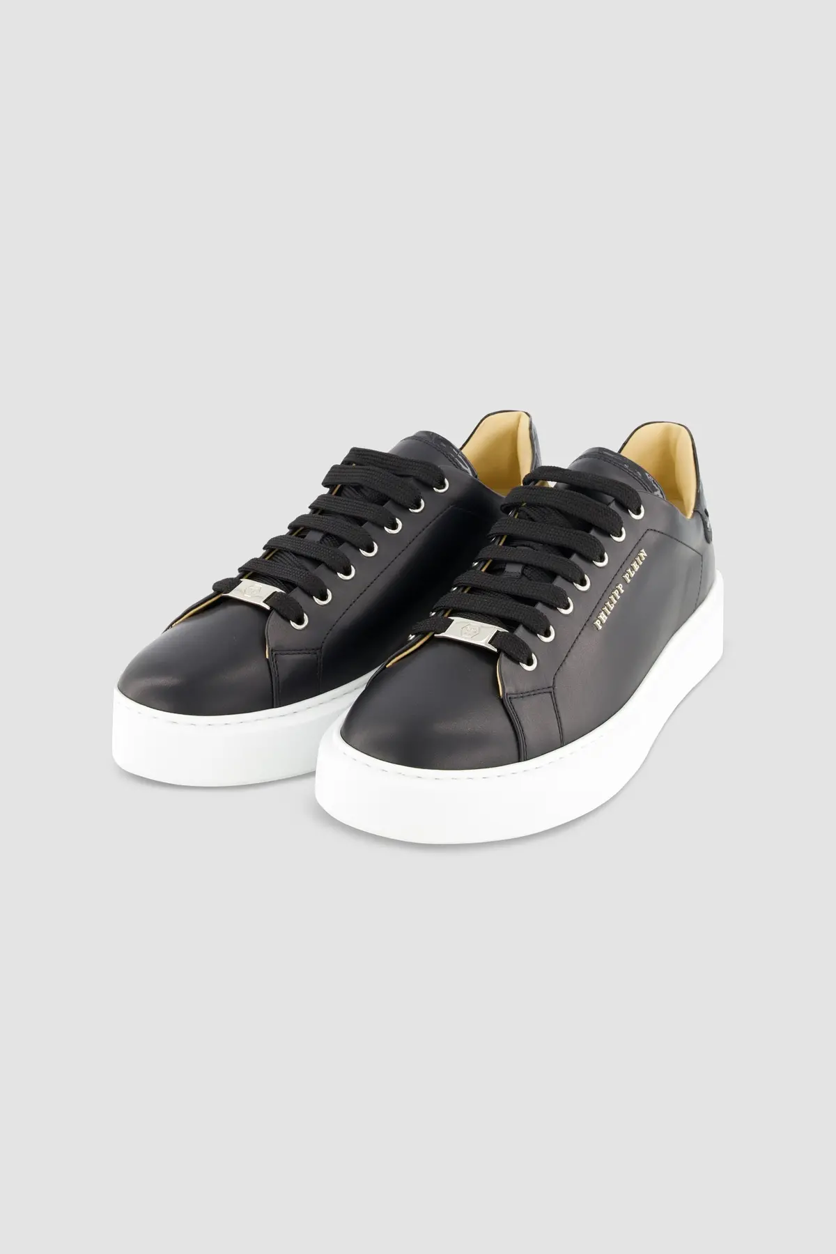 Philipp Plein Black Leather Lo-Top Hexagon Sneakers 1