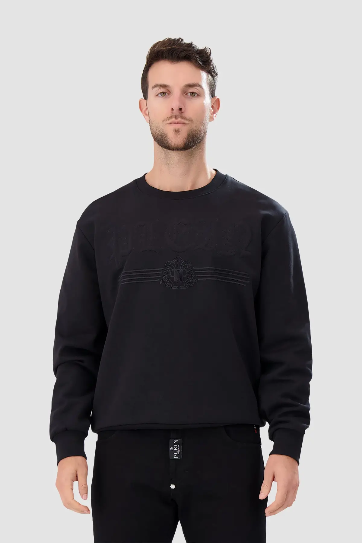 Philipp Plein Black Round Neck Gothic Plein Sweatshirt 1