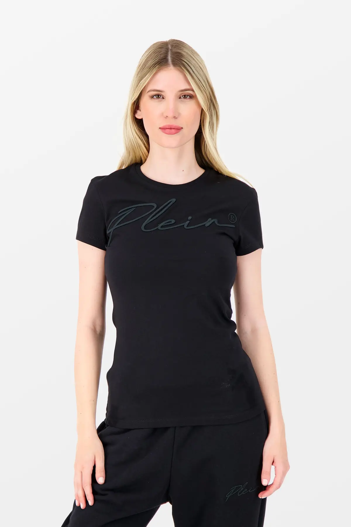 Philipp Plein Black Satin Embroidery Signature T-Shirt 1