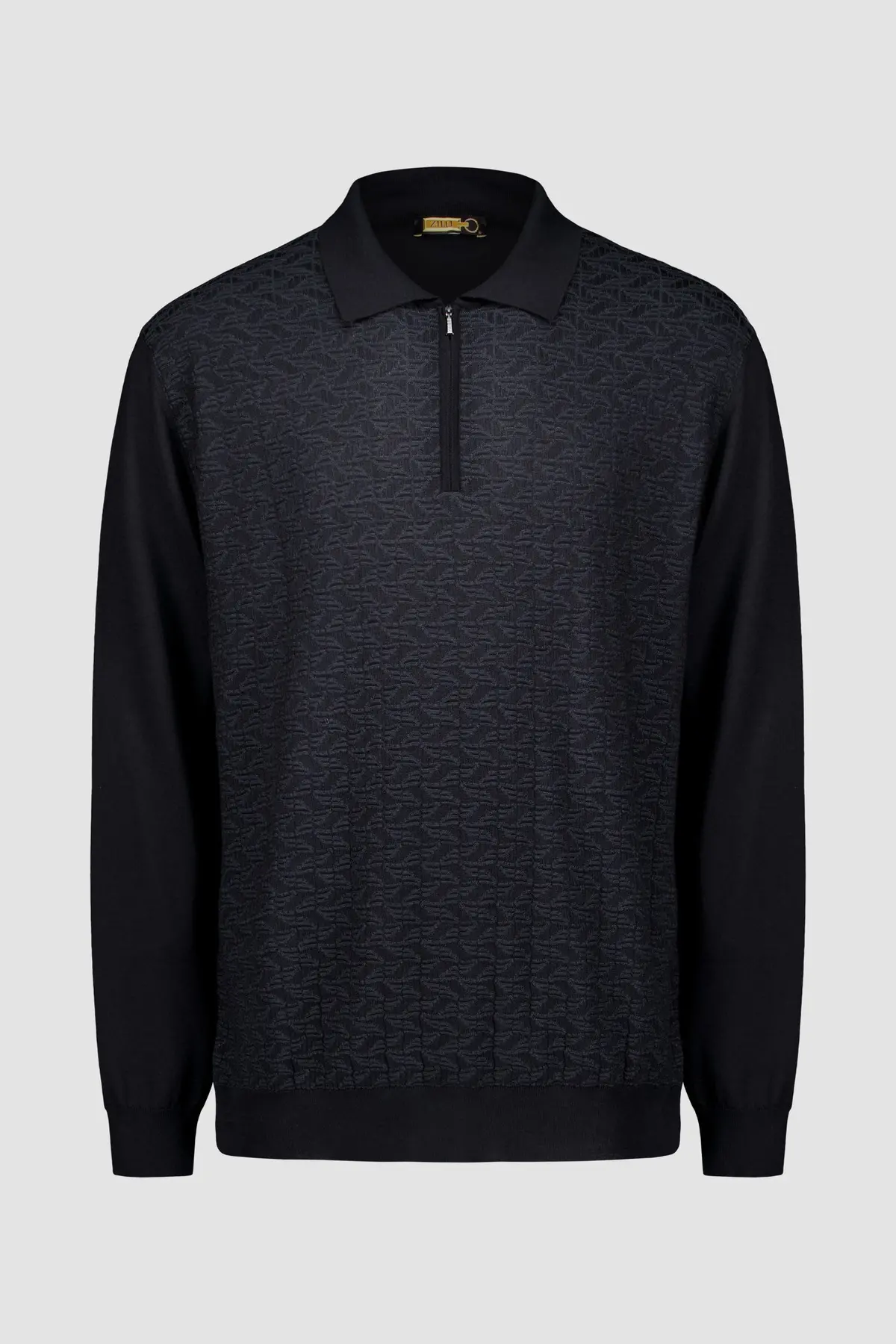 Zilli Black Diamond Cut Zipped Polo Sweater 1