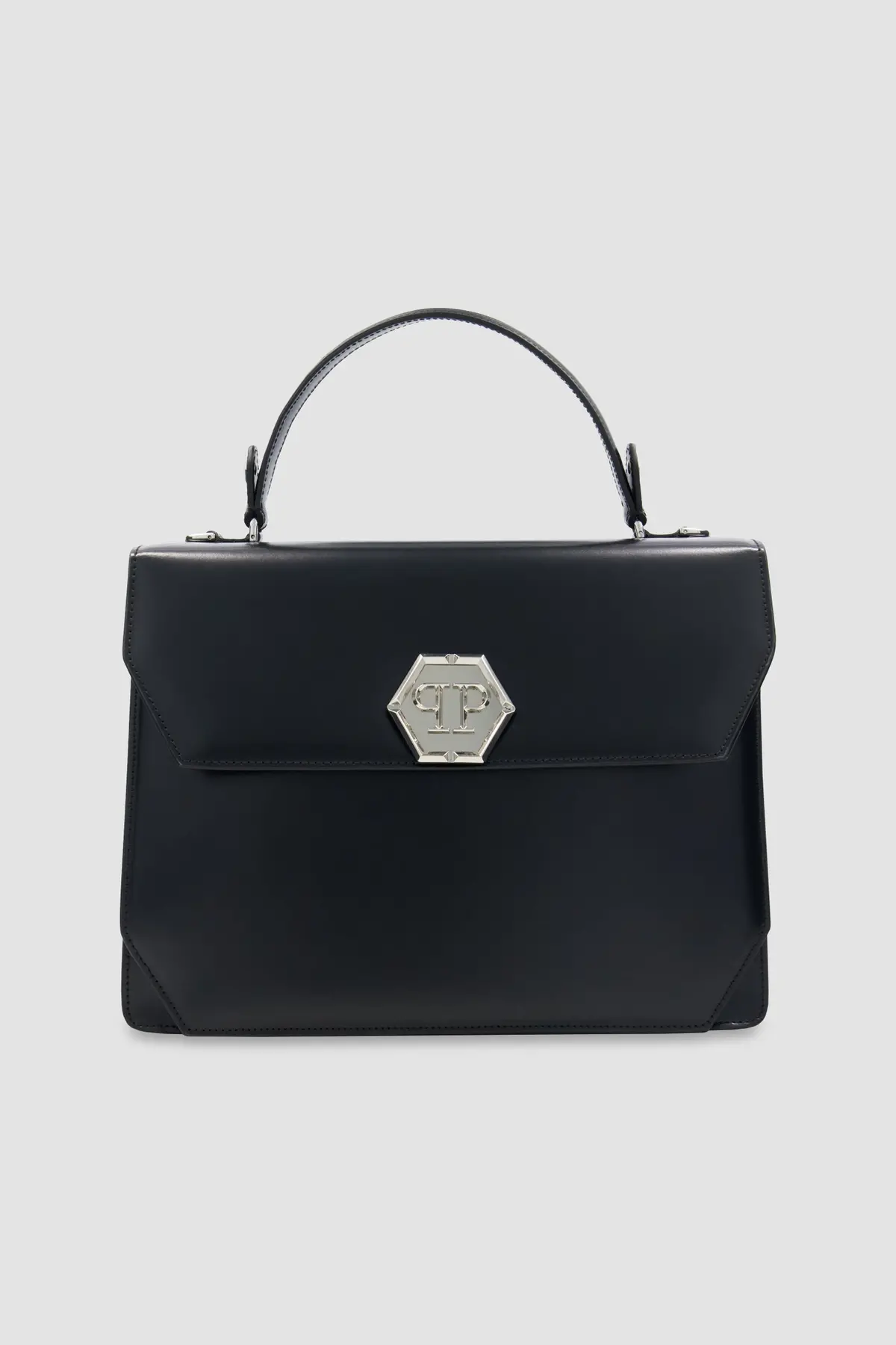 Philipp Plein Black Superheroine Large Hexagon Leather Handle Bag 1
