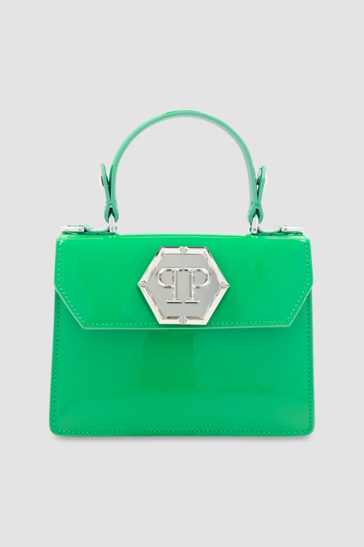 Philipp Plein Green Leather Small Patent Superheroine Handle Bag 1