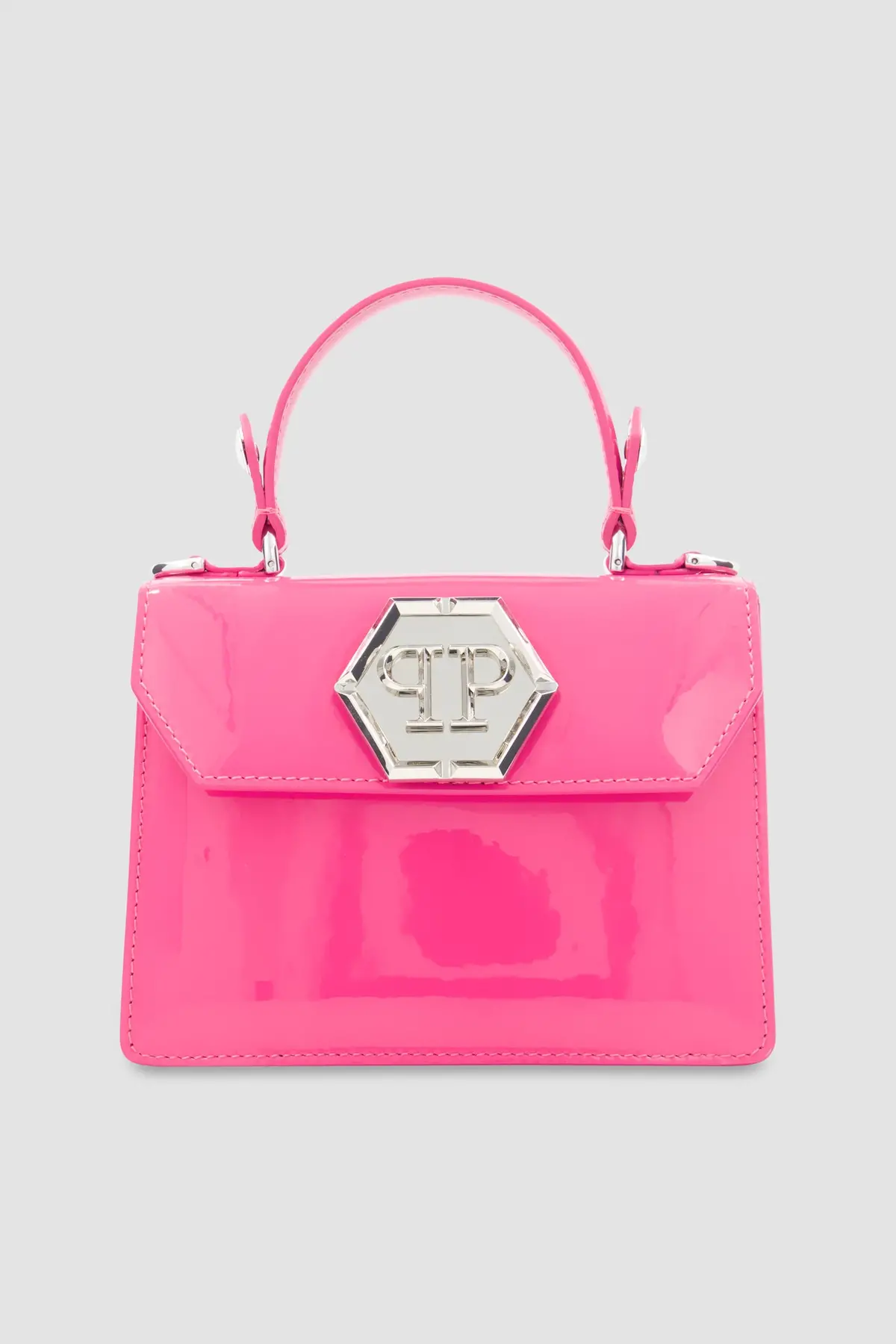 Philipp Plein Fuchsia Leather Small Patent Superheroine Handle Bag 1