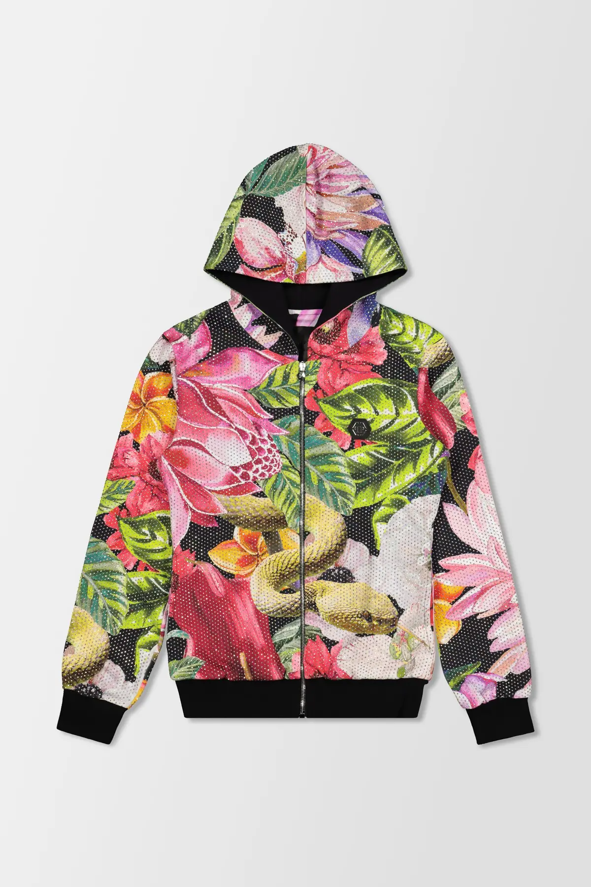 Philipp Plein Black Flowers Hoodie Sweatjacket 1