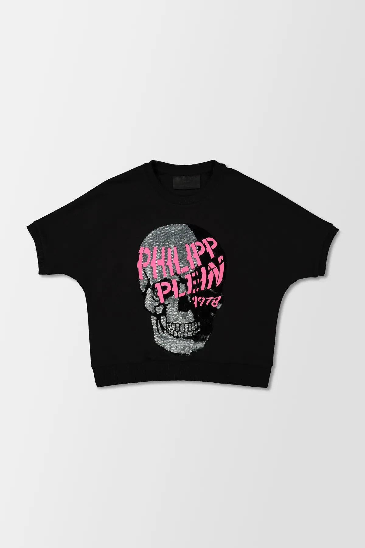 Philipp Plein Black Fuchsia Ss Skull Strass Sweatshirt 1