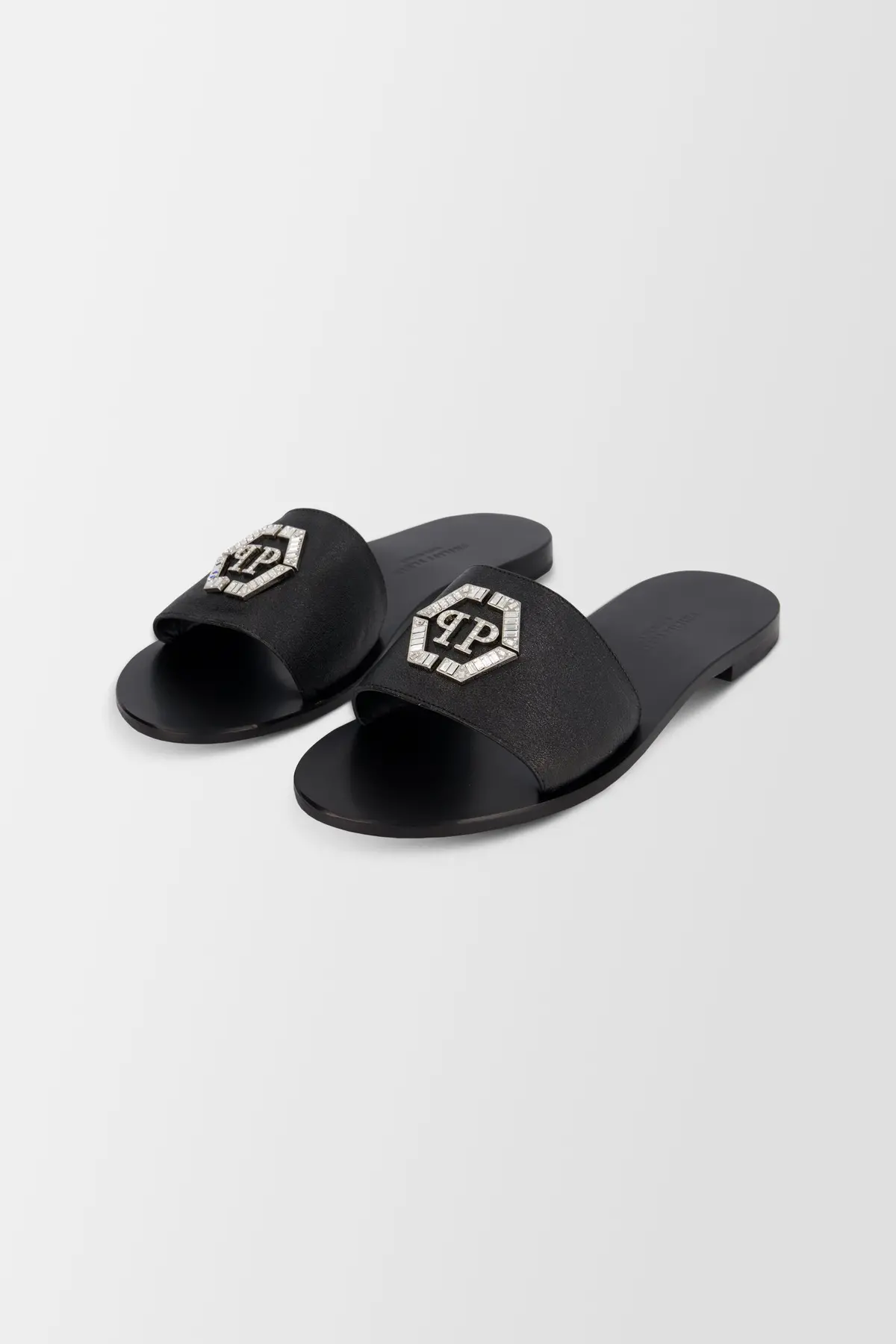 Philipp Plein Black Hexagon Logo Flat Slides 1