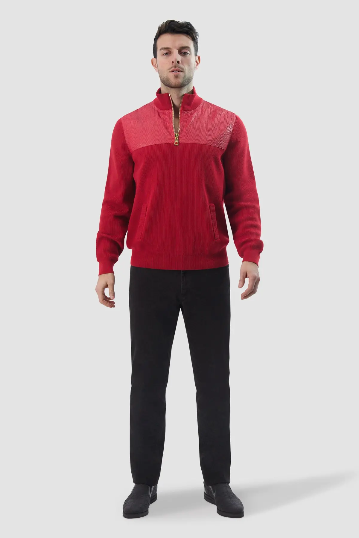 Billionaire Red Mock Zip Luxury Pullover 2