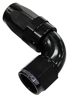 150 Series Full-Flow 90° Swivel Hose Fitting -8An Black Anodized Tapered One-Piece End 1